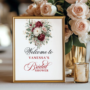 Artistieke Blush Burgundy Bruiloft Feest Welkomstb Poster
