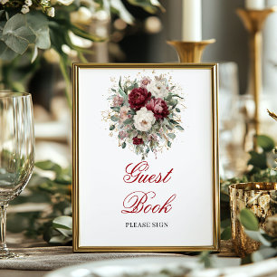Artistieke Blush Burgundy Gastboek Tafel Sign Poster