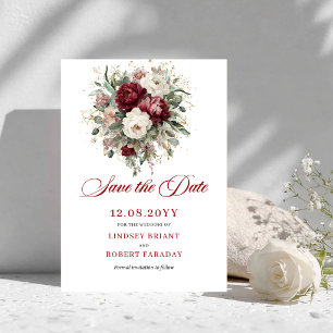 Artistieke Blush Burgundy Groenery Save The Date