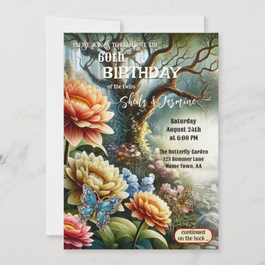 Artistieke Boheemse Bloemen Twin Garden Verjaardag Kaart (Voorkant)