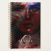 Artistieke Bohemian Woman Face Portret Monogram Planner (Voorkant)