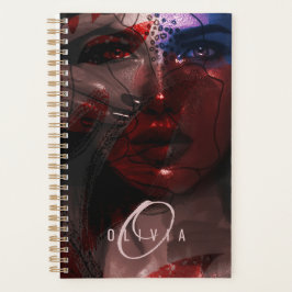 Artistieke Bohemian Woman Face Portret Monogram Planner