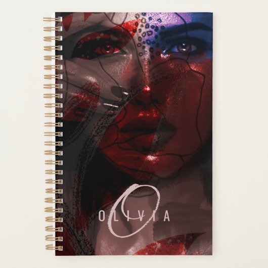 Artistieke Bohemian Woman Face Portret Monogram Planner (Voorkant)