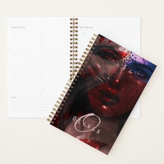 Artistieke Bohemian Woman Face Portret Monogram Planner (Display)