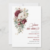 Artistieke Boho Bourgondië Wit Save the Date Kaart (Voorkant)