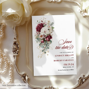 Artistieke Boho Bourgondië Wit Save the Date Kaart