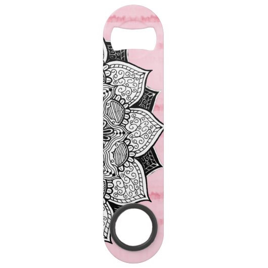 Artistieke Boho Hand Drawn Mandala op Roze Tie Dye Speed Flessenopener (Voorkant)