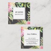 Artistieke Boho Waterverf Flowers Chalkboard Terug Vierkante Visitekaartje (Voorkant / Achterkant)