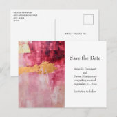 Artistieke borstel streken goud en roze bruiloft aankondigingskaart (Voorkant / Achterkant)