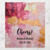 Artistieke borstel streken goud en roze bruiloft wijn etiket (Enkel label)