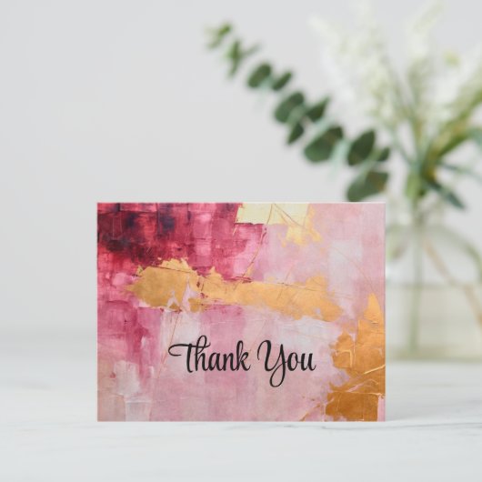 Artistieke borstel streken goud en roze dank u briefkaart (Staand voorkant)
