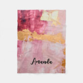 Artistieke borstel streken goud en roze fleece deken (Voorkant)