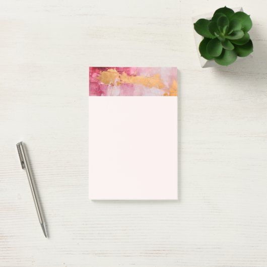Artistieke borstel streken goud en roze post-it® notes (Kantoor)