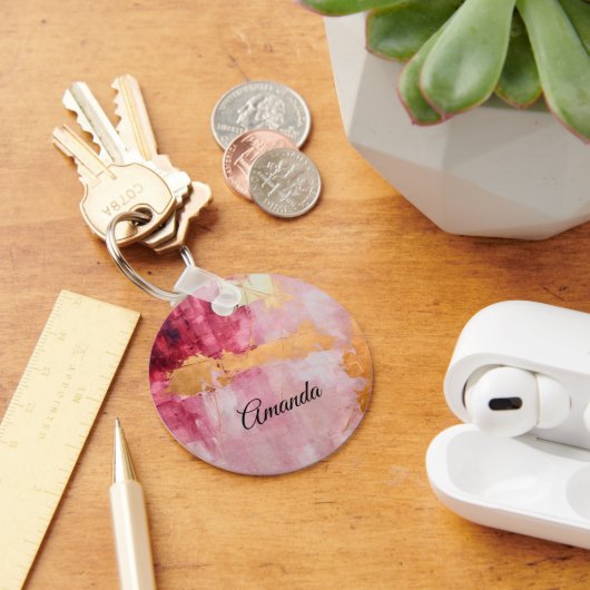 Artistieke borstel streken goud en roze sleutelhanger (Bureau)