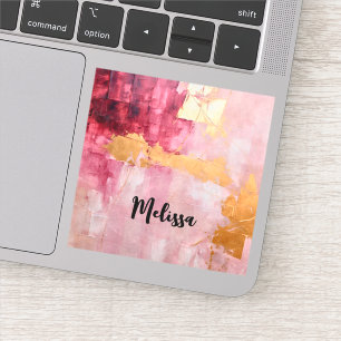 Artistieke borstel streken goud en roze sticker