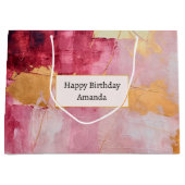 Artistieke borstel streken goud en roze verjaardag groot cadeauzakje (Voorkant)