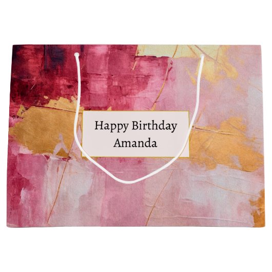 Artistieke borstel streken goud en roze verjaardag groot cadeauzakje (Voorkant)