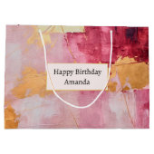 Artistieke borstel streken goud en roze verjaardag groot cadeauzakje (Achterkant)
