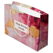 Artistieke borstel streken goud en roze verjaardag groot cadeauzakje (Achterkant Gekanteld)