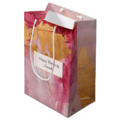 Artistieke borstel streken goud en roze verjaardag medium cadeauzakje (Voorkant Gekanteld)