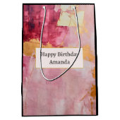 Artistieke borstel streken goud en roze verjaardag medium cadeauzakje (Voorkant)