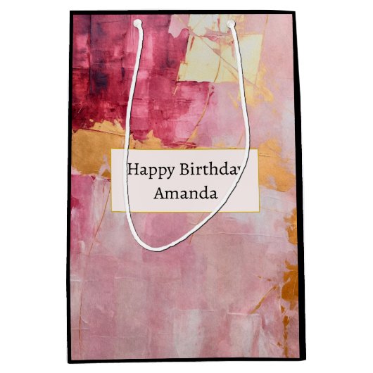 Artistieke borstel streken goud en roze verjaardag medium cadeauzakje (Voorkant)