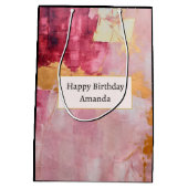 Artistieke borstel streken goud en roze verjaardag medium cadeauzakje (Achterkant)