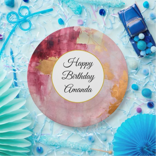 Artistieke borstel streken goud en roze verjaardag papieren bordje (Feest)