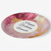 Artistieke borstel streken goud en roze verjaardag papieren bordje (Gekanteld)