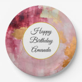 Artistieke borstel streken goud en roze verjaardag papieren bordje (Voorkant)