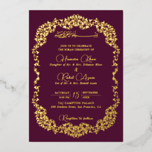 Artistieke Botanische Bloemrijke Paisley Moslim Br Folie Uitnodiging