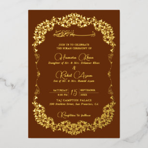 Artistieke Botanische Bloemrijke Paisley Moslim Br Folie Uitnodiging