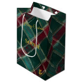 Artistieke Bourgogne en Green Plaid Kerst Custom Medium Cadeauzakje (Voorkant Gekanteld)