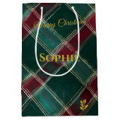Artistieke Bourgogne en Green Plaid Kerst Custom Medium Cadeauzakje (Voorkant)