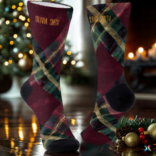 Artistieke Bourgogne & Green Christmas Plaid Custo Sokken