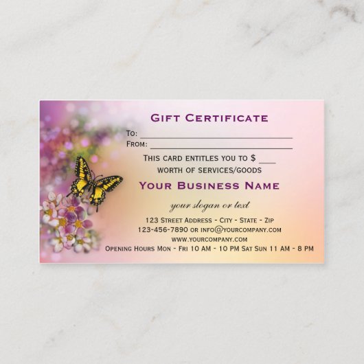 Artistieke Butterflies Boutique Gift Certificate Kortingskaartje (Achterkant)