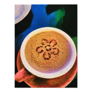 Artistieke Cappuccino Cup met bloemenschuim design Foto Afdruk