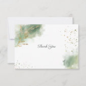Artistieke Chic Moss Green Waterverf Gold Wedding Bedankkaart (Voorkant)