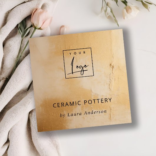 Artistieke Classy Beige Gold Oil Paint Texture Log Vierkante Visitekaartje