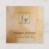 Artistieke Classy Beige Gold Oil Paint Texture Log Vierkante Visitekaartje (Voorkant)