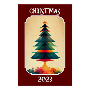 artistieke dennenboom   Vrolijk kerstfeest 2023 Perfect Poster