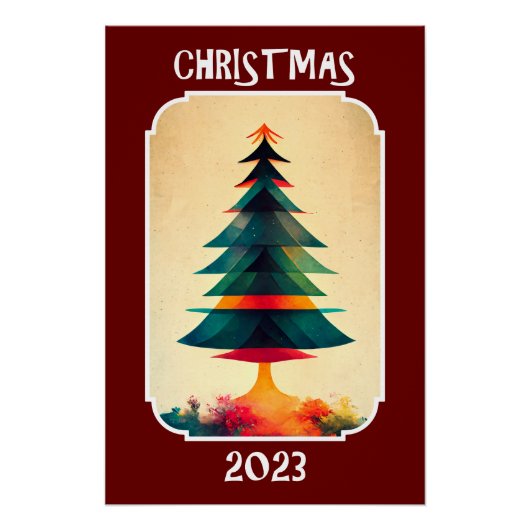 artistieke dennenboom | Vrolijk kerstfeest 2023 Perfect Poster (Voorkant)