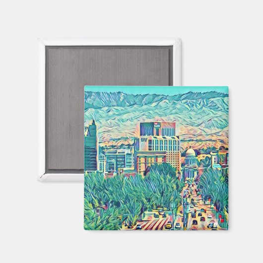 Artistieke downtown Boise Idaho Magneet (Voorkant / Achterkant)