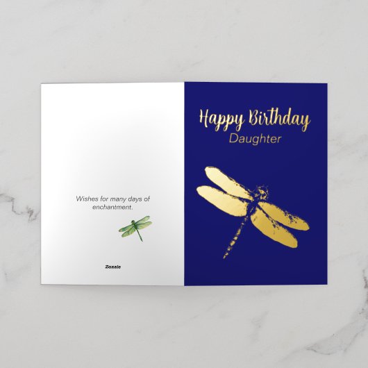 Artistieke Dragonfly Navy Folie Birthday Kaart (Buiten Laag)