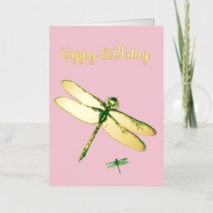 Artistieke Dragonfly Roze Folie Birthday Kaart