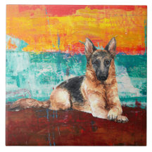 Artistieke Duitse Herders Abstracte Schilderij