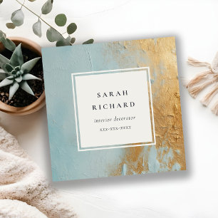 Artistieke Dusky Aqua Blue Gold Oil Paint Texture Vierkante Visitekaartje