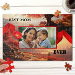 Artistieke Fantasie Aangepaste Foto Beste Moeder O Legpuzzel<br><div class="desc">Puzzel met uw aangepaste foto omlijst door een rood lint op fine art landschapsschilderijen. Een heerlijk cadeau voor mama of oma.</div>