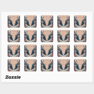Artistieke Fantasie, Kleurrijke Vogeltekeningen Vierkante Sticker