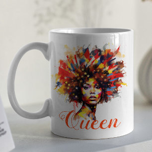 Artistieke Floral Afro Vrouw met Monogram & Quote Koffiemok